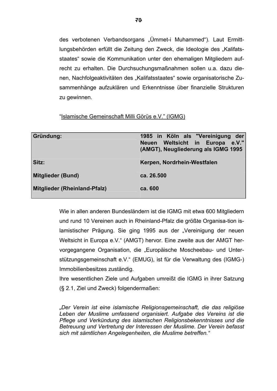 Seite 71 des Verfassungsschutzbericht 2003 Rheinland-Pfalz