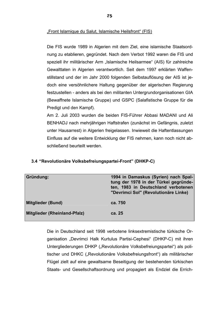 Seite 76 des Verfassungsschutzbericht 2003 Rheinland-Pfalz