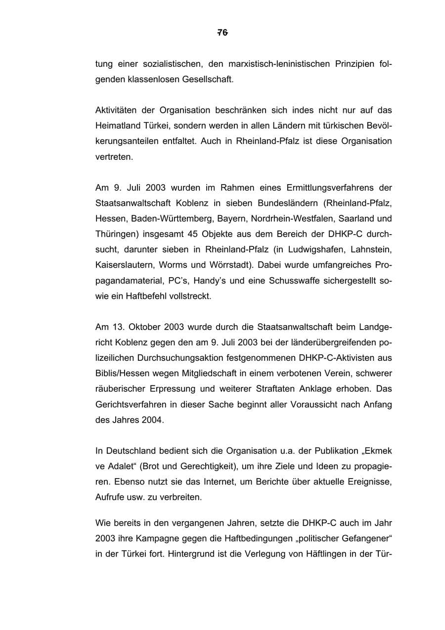 Seite 77 des Verfassungsschutzbericht 2003 Rheinland-Pfalz