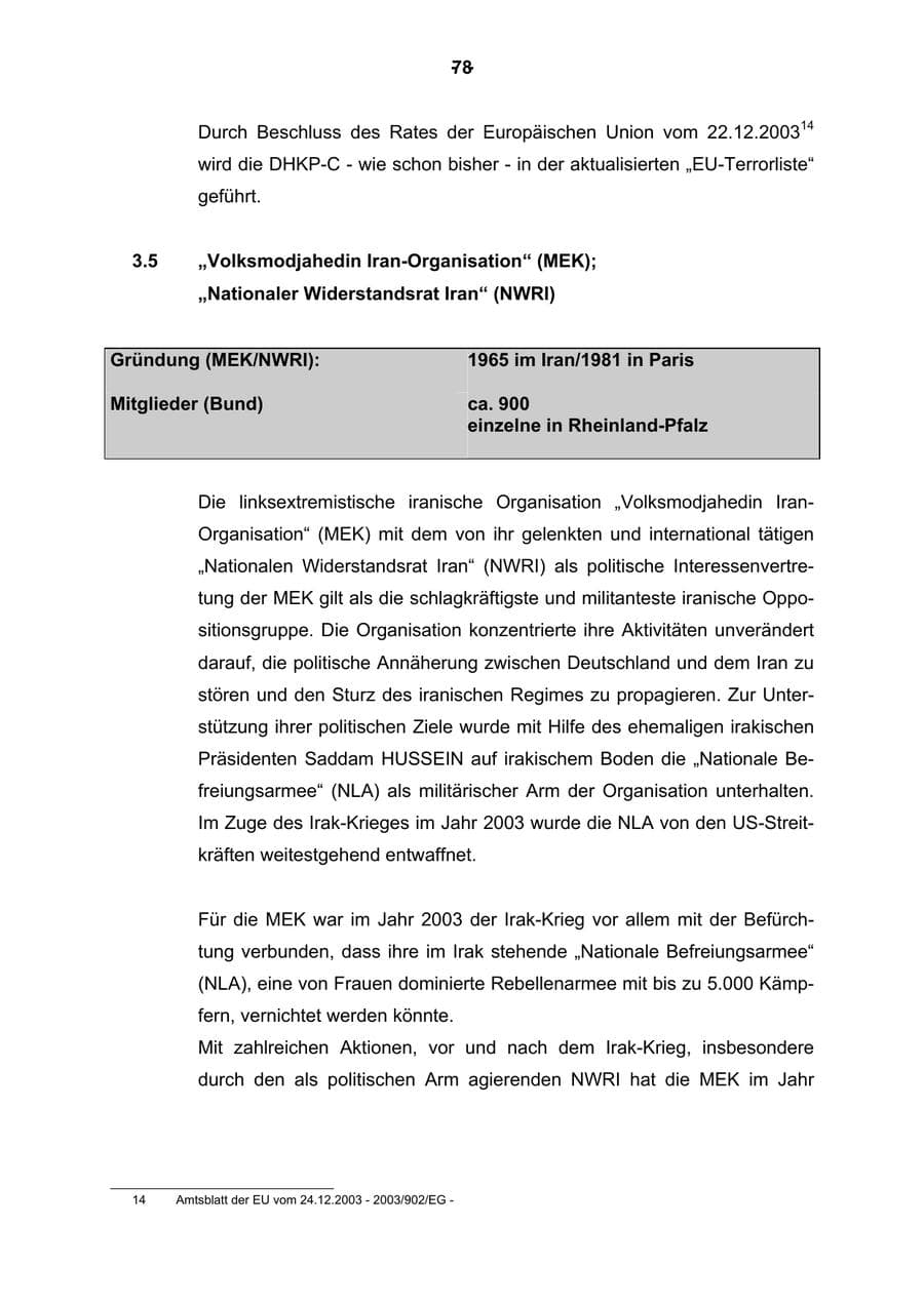 Seite 79 des Verfassungsschutzbericht 2003 Rheinland-Pfalz
