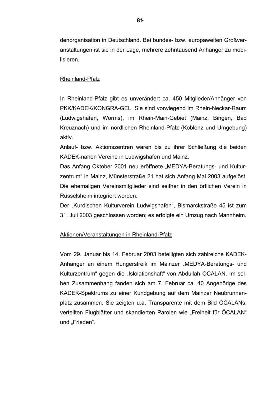 Seite 82 des Verfassungsschutzbericht 2003 Rheinland-Pfalz