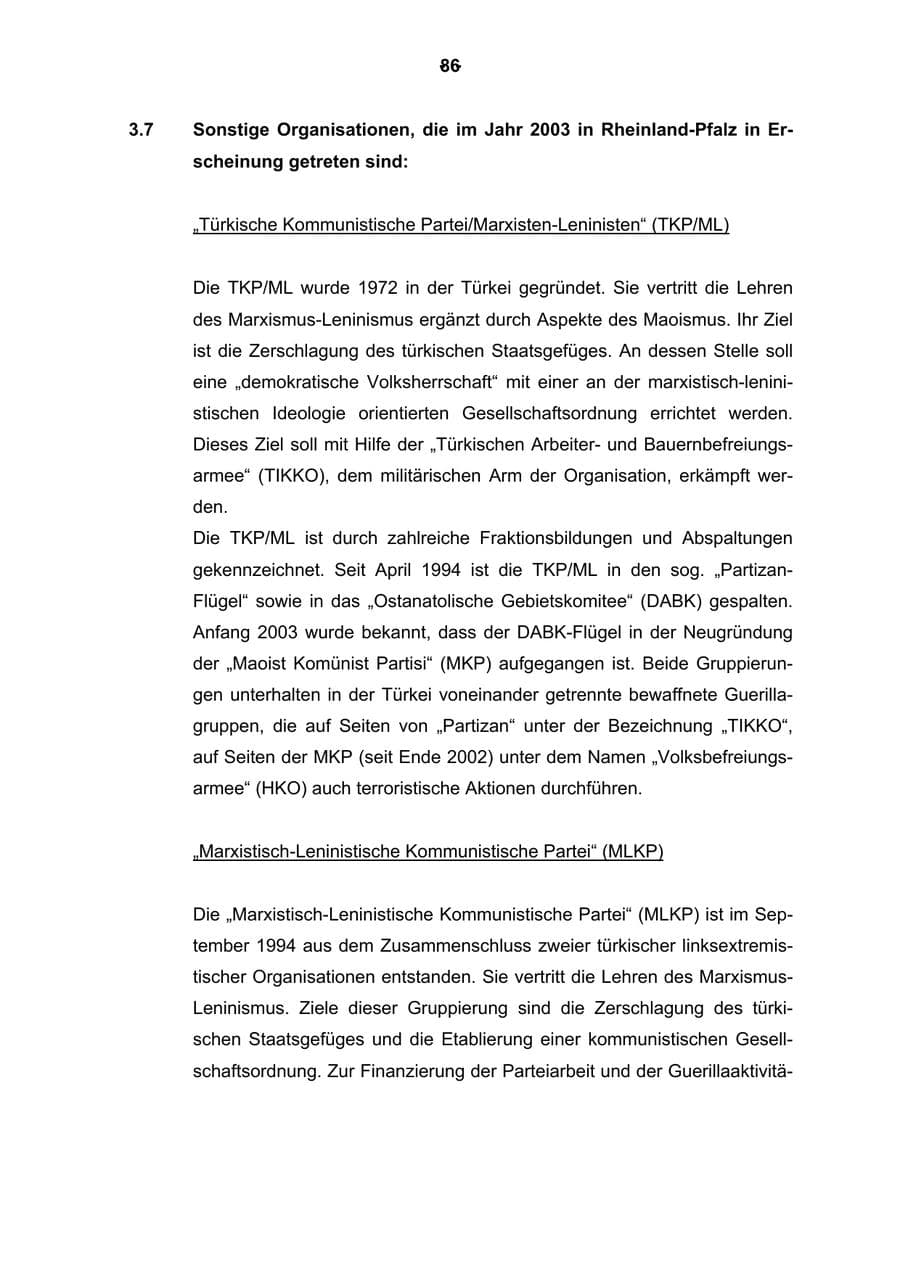 Seite 87 des Verfassungsschutzbericht 2003 Rheinland-Pfalz