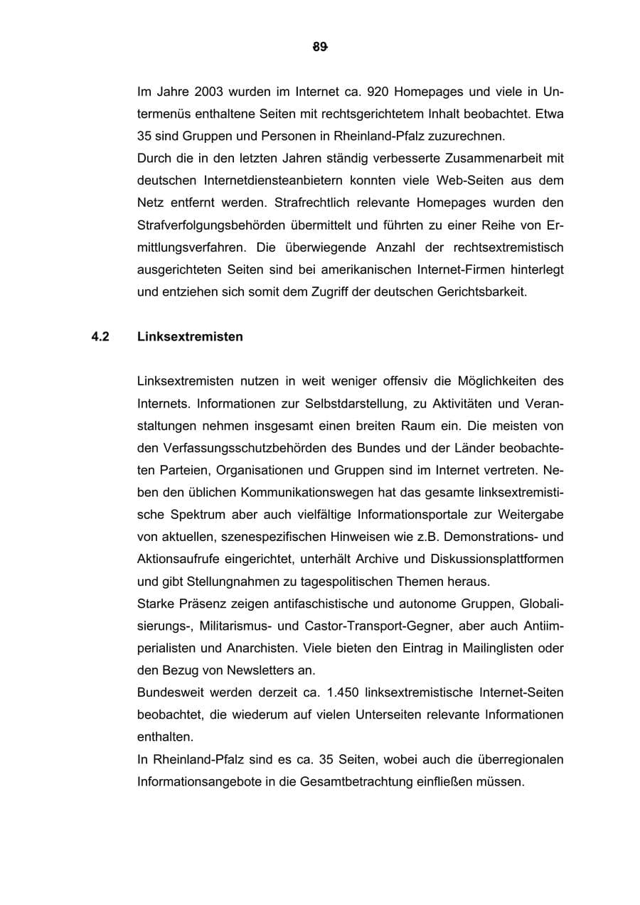Seite 90 des Verfassungsschutzbericht 2003 Rheinland-Pfalz