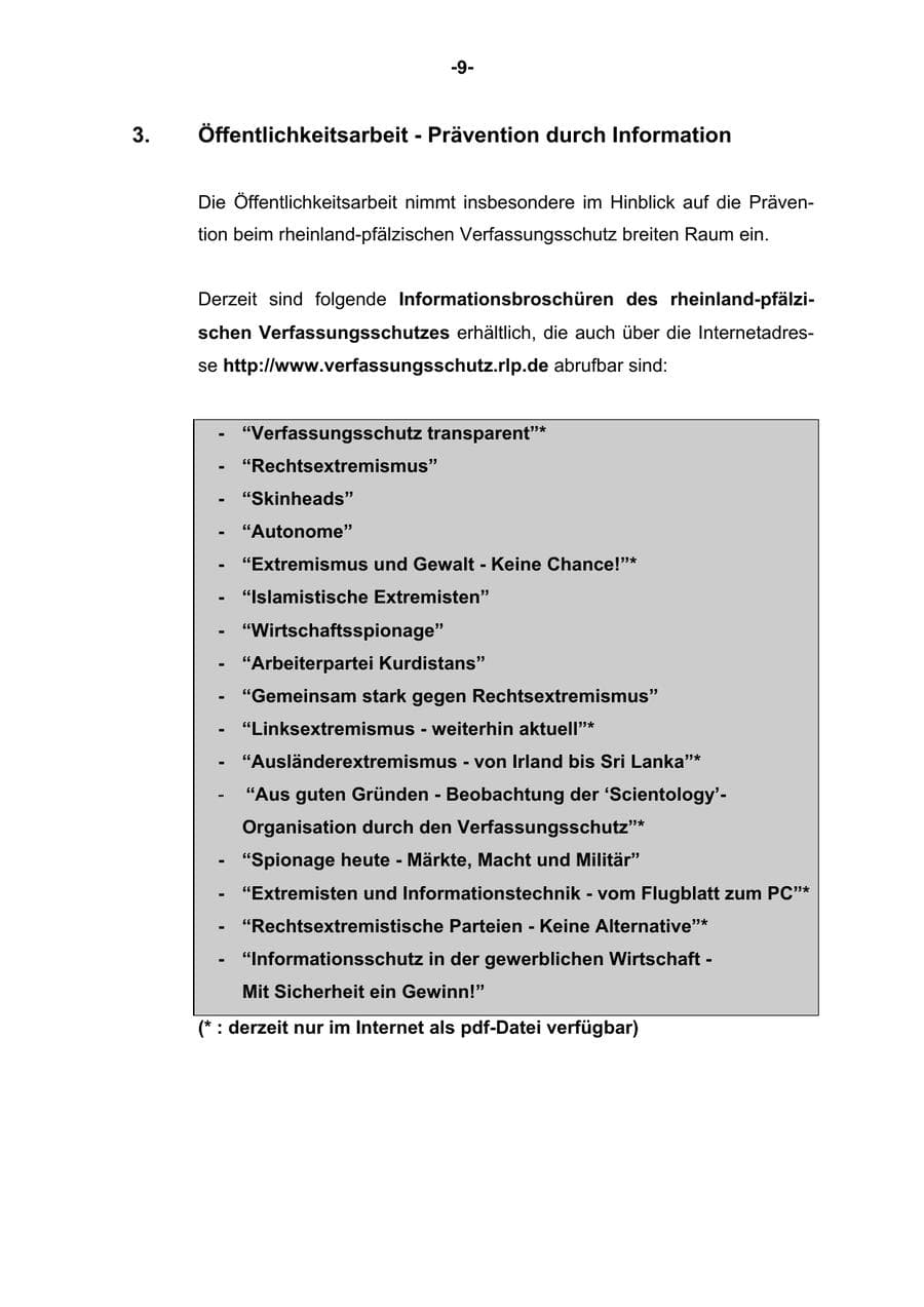Seite 10 des Verfassungsschutzbericht 2003 Rheinland-Pfalz