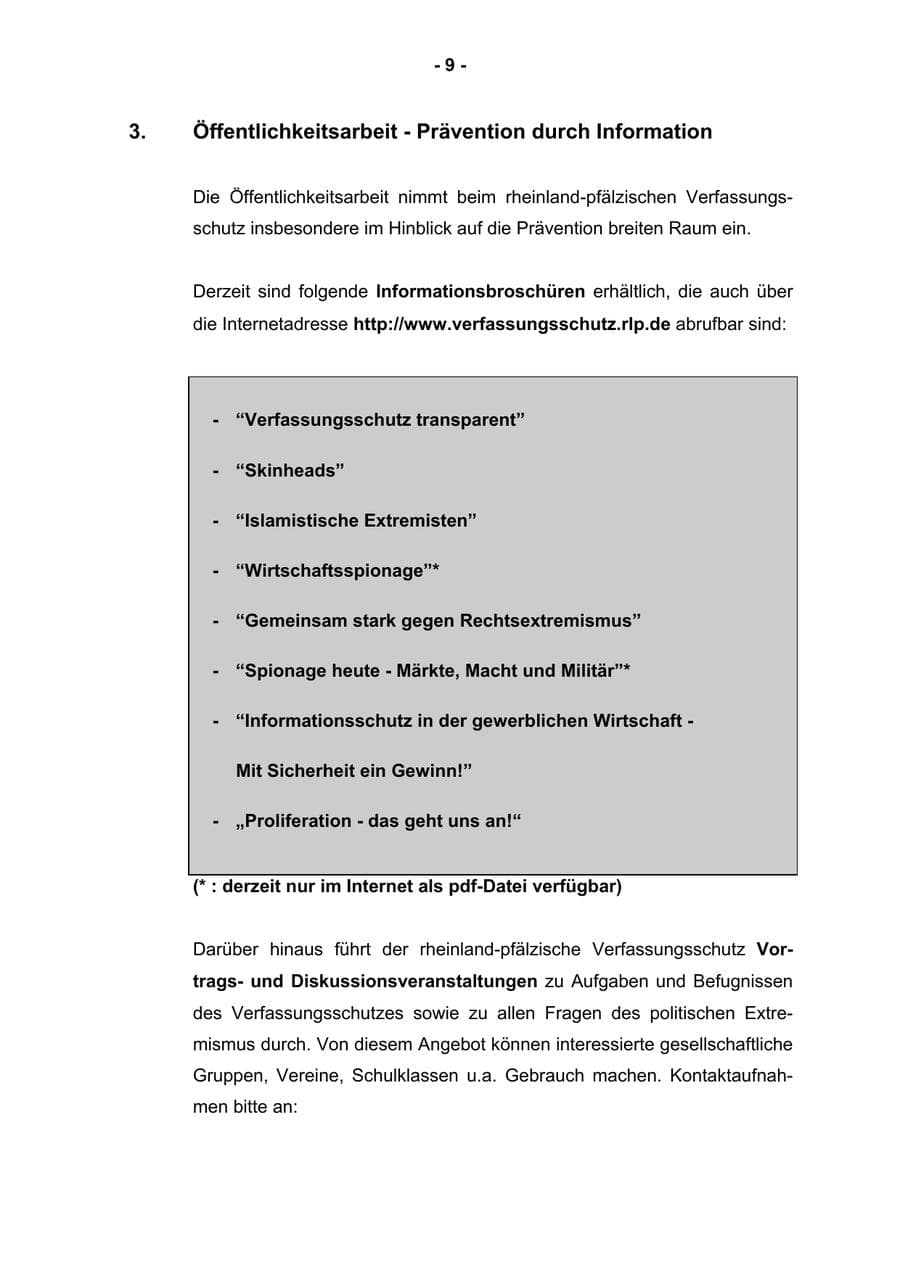 Seite 11 des Verfassungsschutzbericht 2004 Rheinland-Pfalz