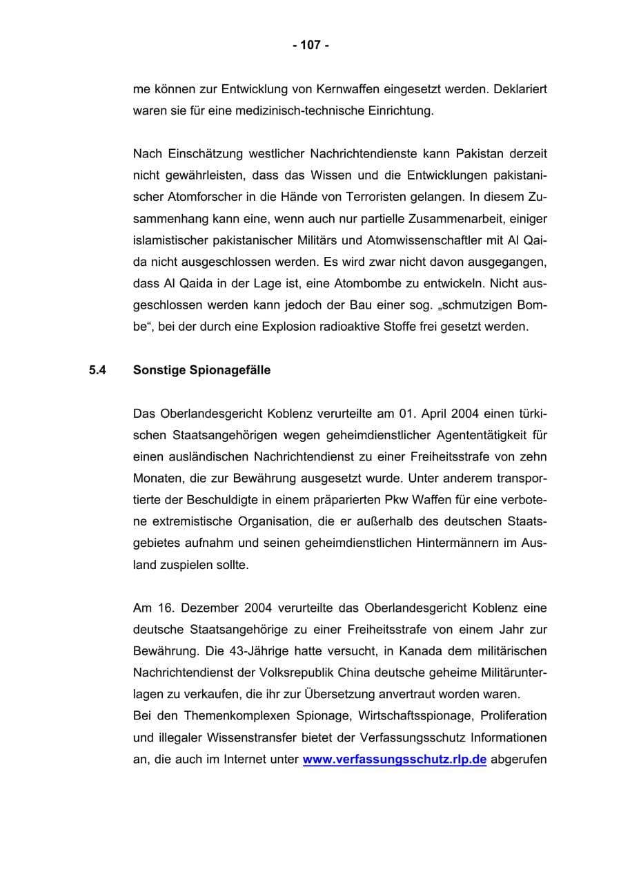 Seite 109 des Verfassungsschutzbericht 2004 Rheinland-Pfalz