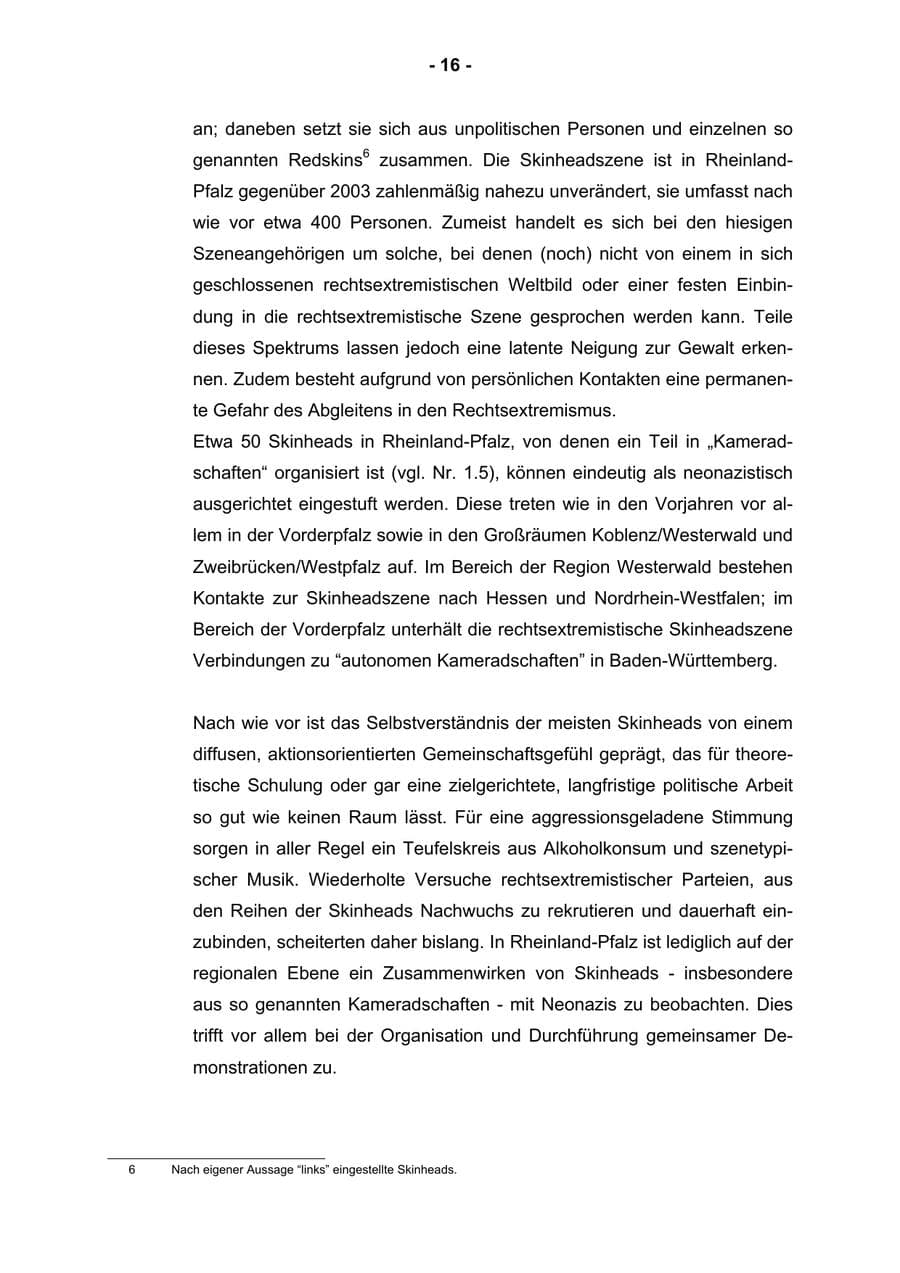 Seite 18 des Verfassungsschutzbericht 2004 Rheinland-Pfalz