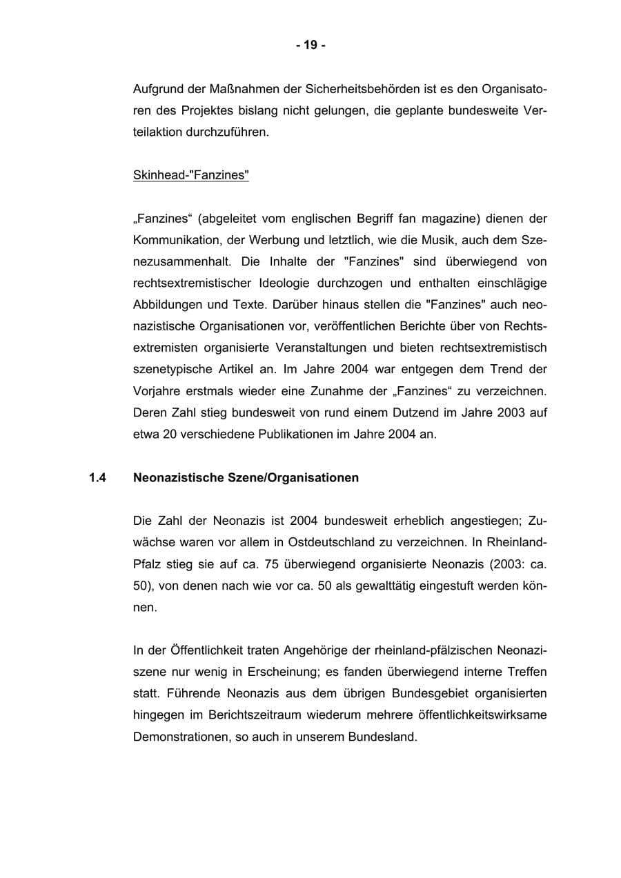 Seite 21 des Verfassungsschutzbericht 2004 Rheinland-Pfalz