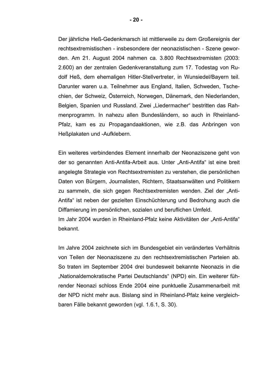 Seite 22 des Verfassungsschutzbericht 2004 Rheinland-Pfalz