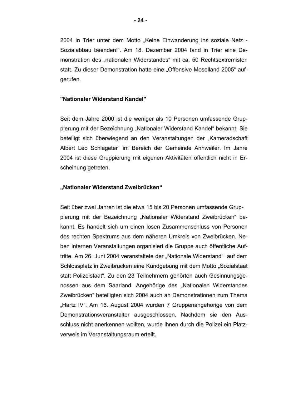 Seite 26 des Verfassungsschutzbericht 2004 Rheinland-Pfalz