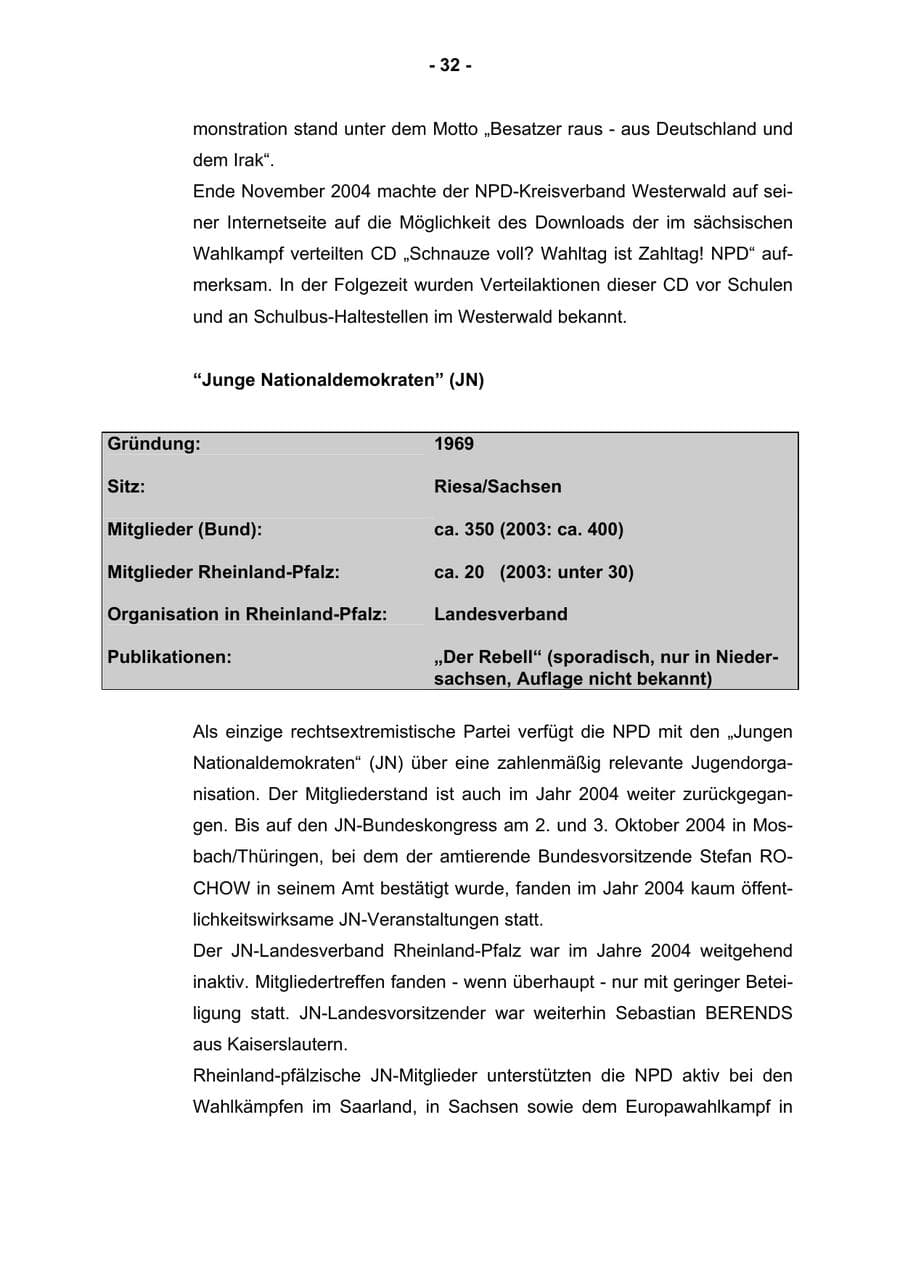 Seite 34 des Verfassungsschutzbericht 2004 Rheinland-Pfalz