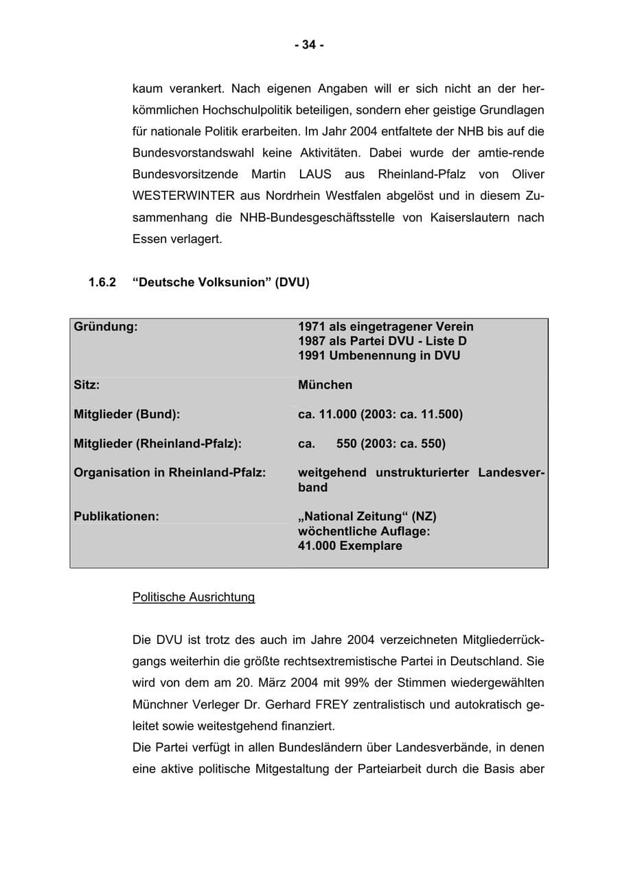 Seite 36 des Verfassungsschutzbericht 2004 Rheinland-Pfalz