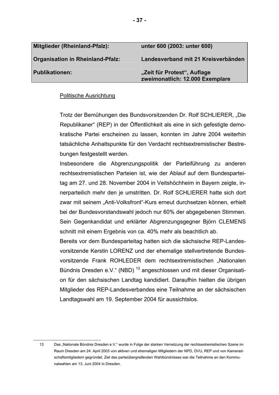 Seite 39 des Verfassungsschutzbericht 2004 Rheinland-Pfalz