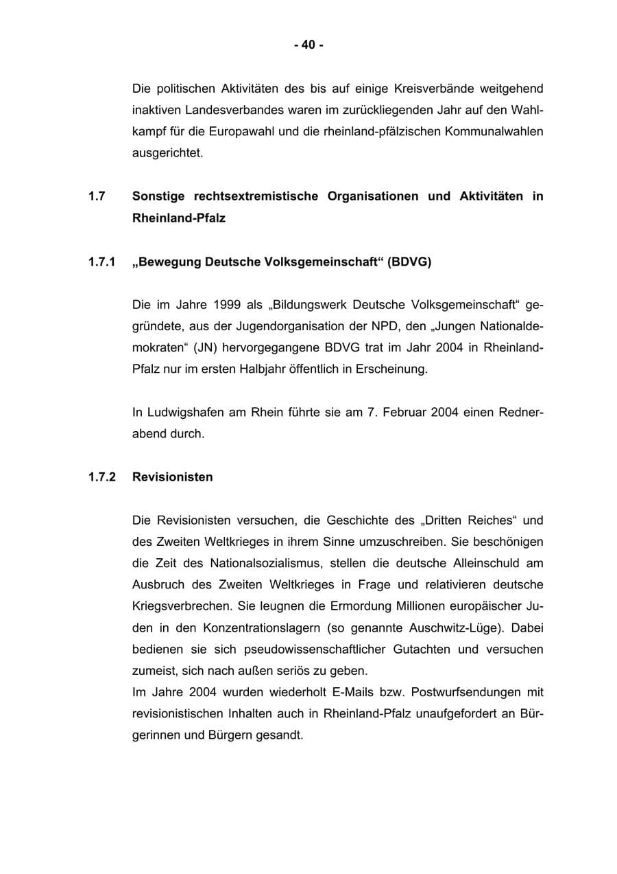 Seite 42 des Verfassungsschutzbericht 2004 Rheinland-Pfalz