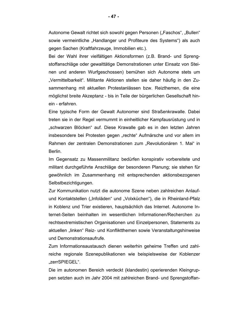Seite 49 des Verfassungsschutzbericht 2004 Rheinland-Pfalz