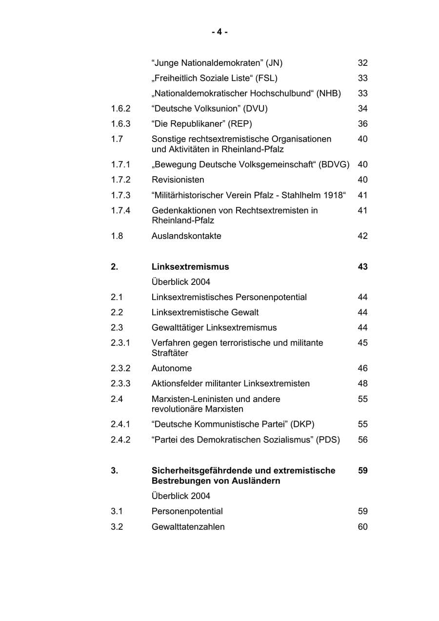 Seite 6 des Verfassungsschutzbericht 2004 Rheinland-Pfalz
