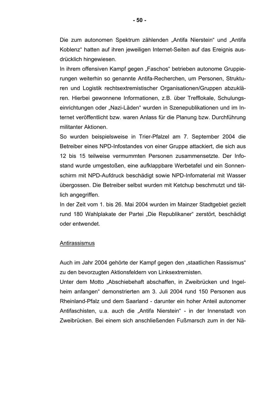 Seite 52 des Verfassungsschutzbericht 2004 Rheinland-Pfalz