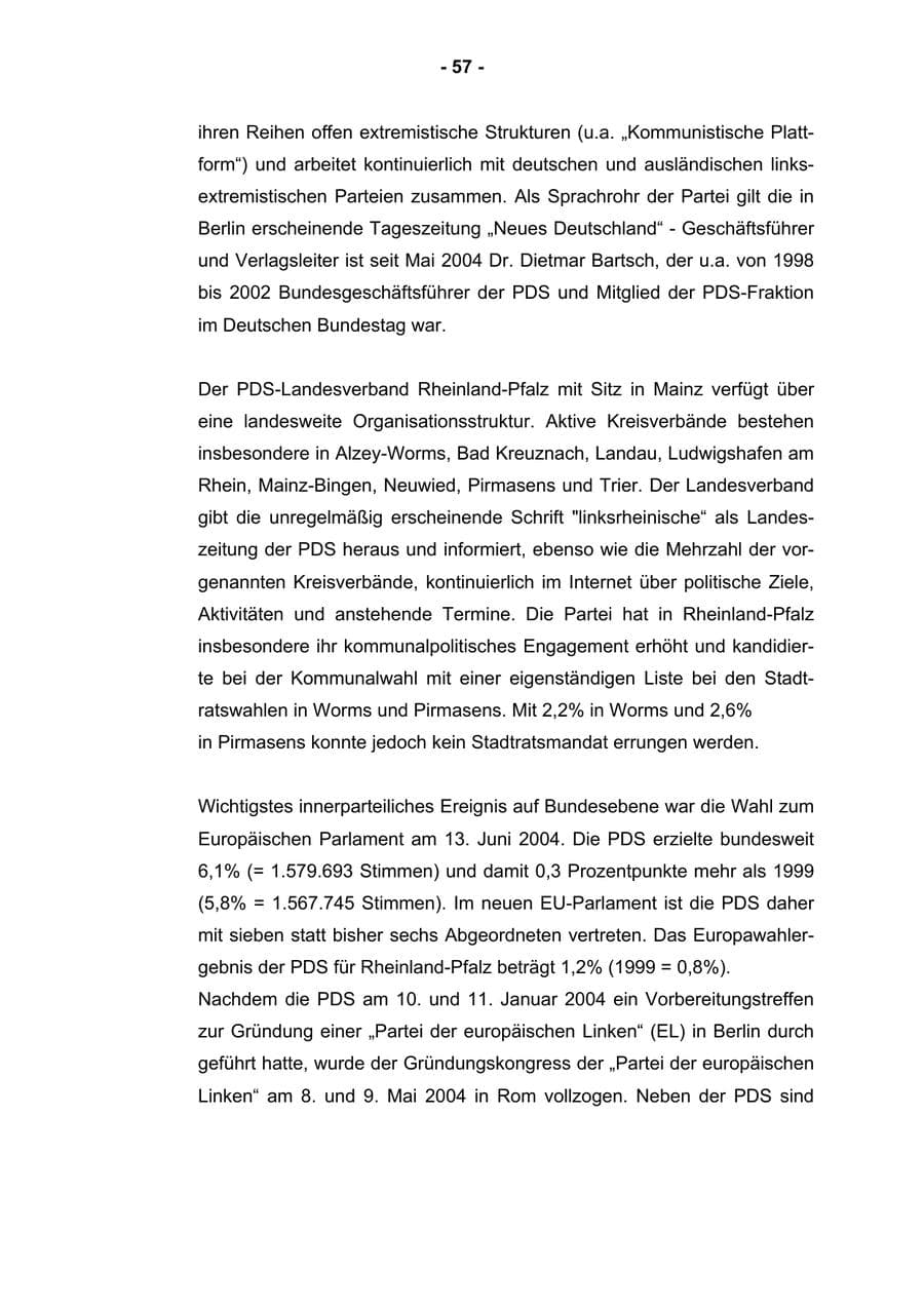 Seite 59 des Verfassungsschutzbericht 2004 Rheinland-Pfalz