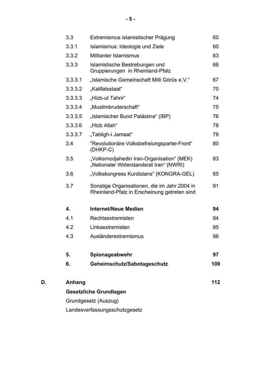 Seite 7 des Verfassungsschutzbericht 2004 Rheinland-Pfalz