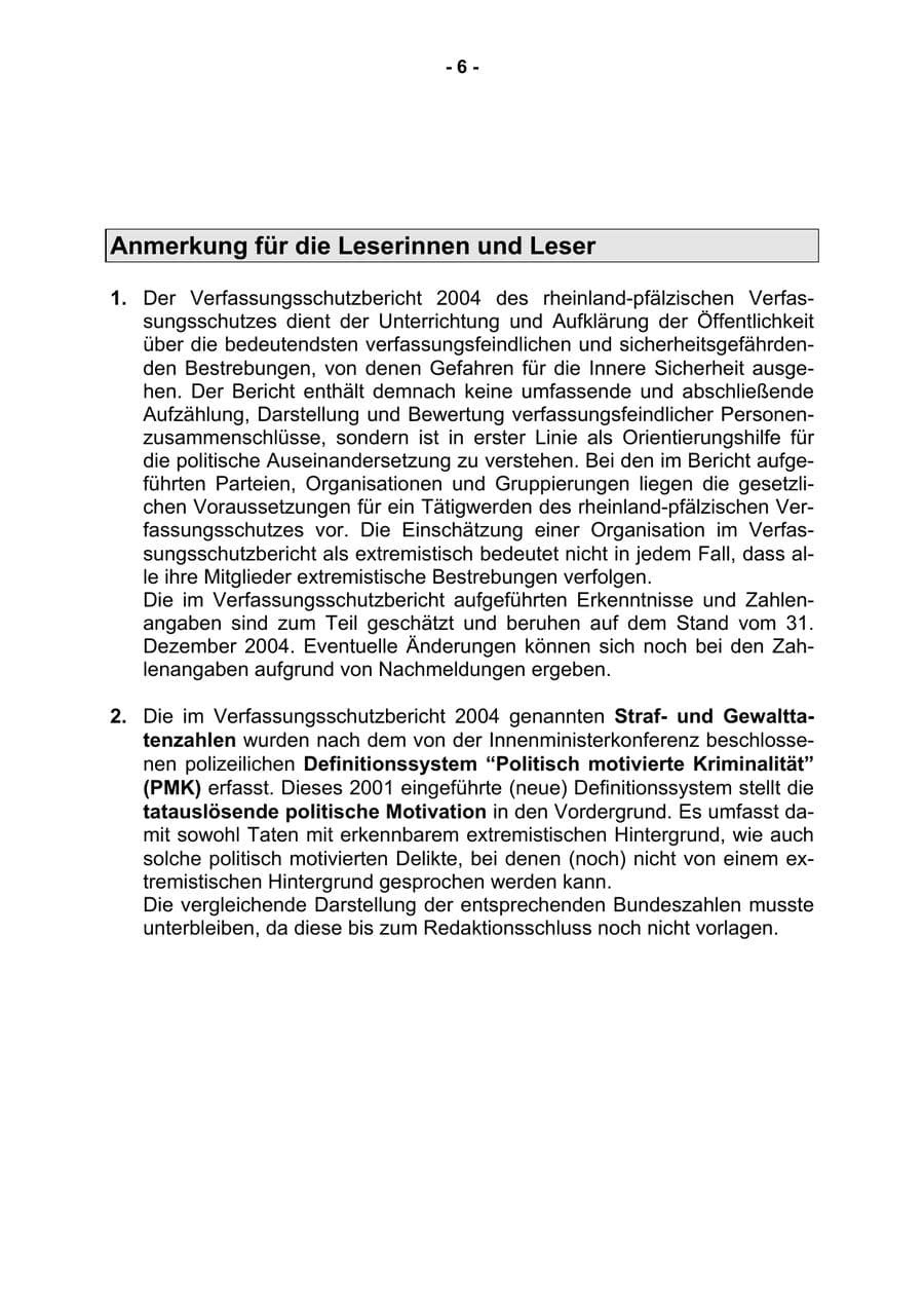Seite 8 des Verfassungsschutzbericht 2004 Rheinland-Pfalz