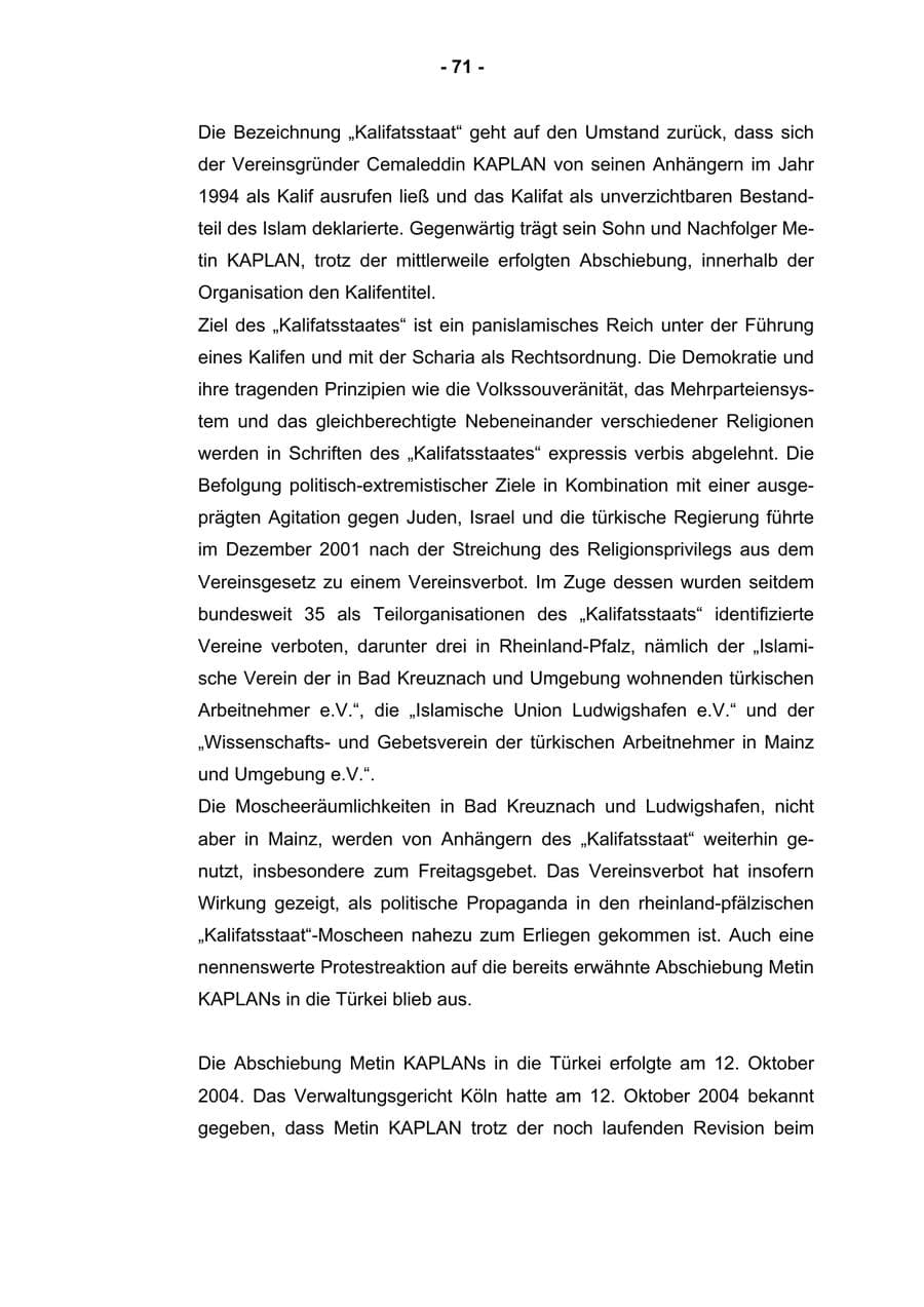 Seite 73 des Verfassungsschutzbericht 2004 Rheinland-Pfalz