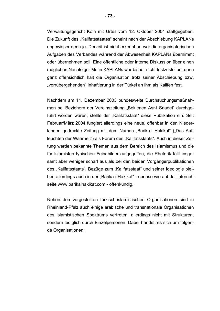 Seite 75 des Verfassungsschutzbericht 2004 Rheinland-Pfalz