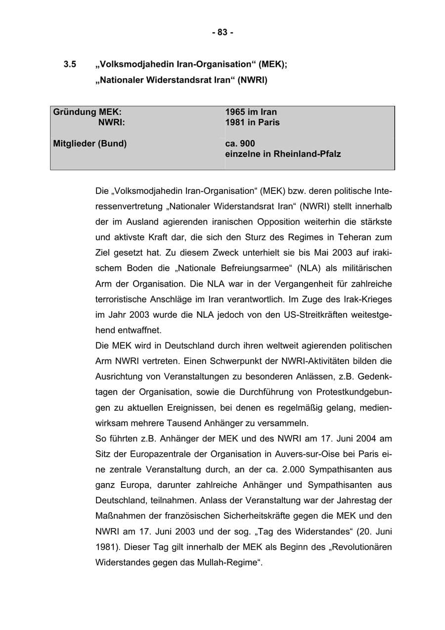 Seite 85 des Verfassungsschutzbericht 2004 Rheinland-Pfalz