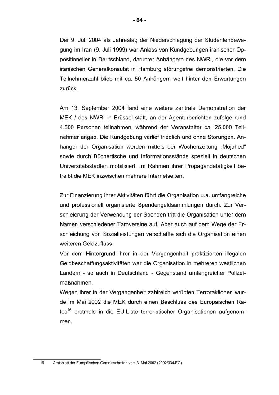 Seite 86 des Verfassungsschutzbericht 2004 Rheinland-Pfalz