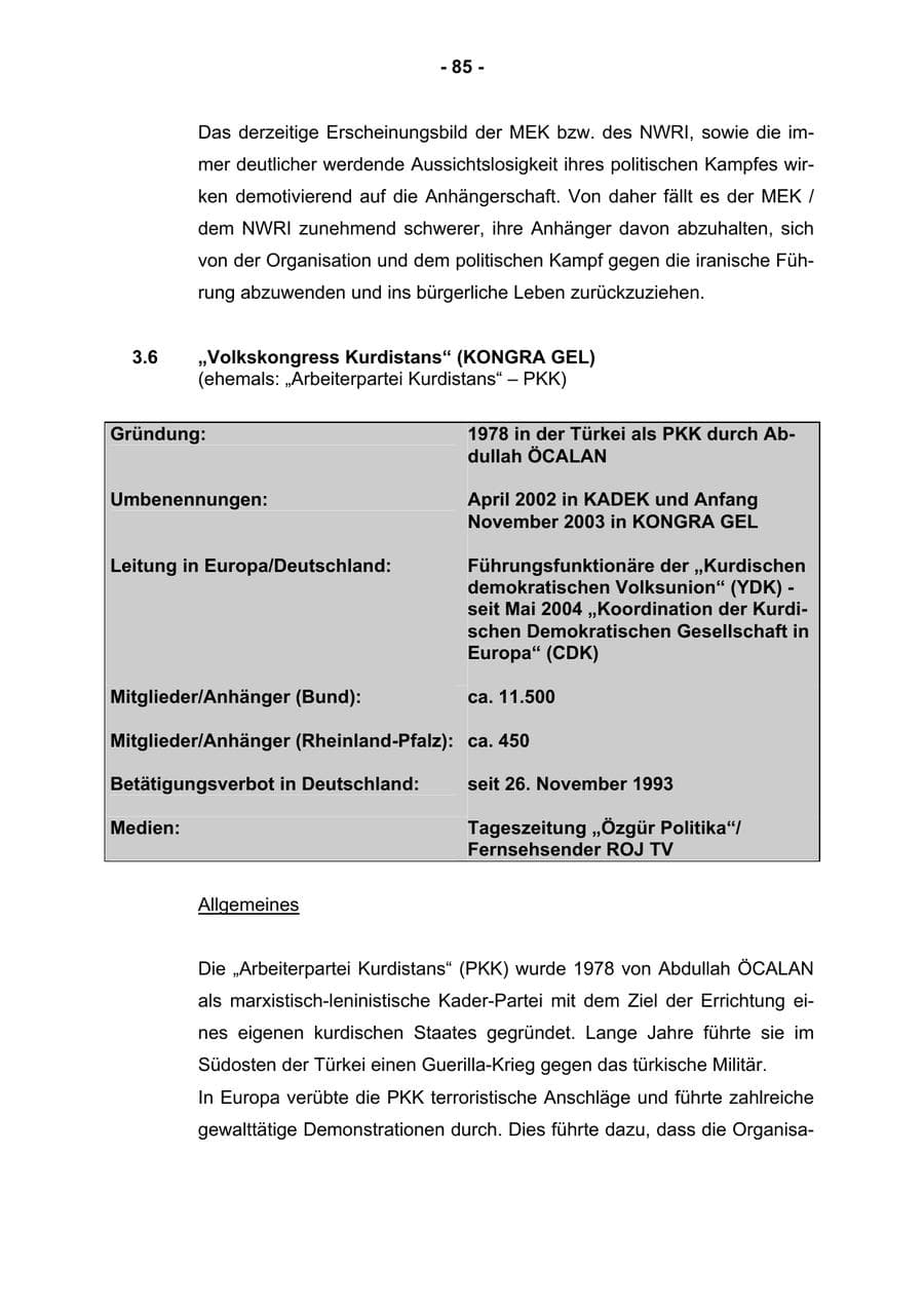 Seite 87 des Verfassungsschutzbericht 2004 Rheinland-Pfalz