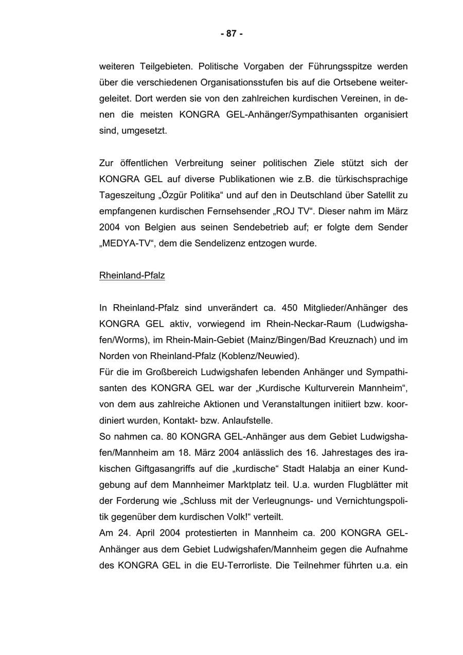Seite 89 des Verfassungsschutzbericht 2004 Rheinland-Pfalz
