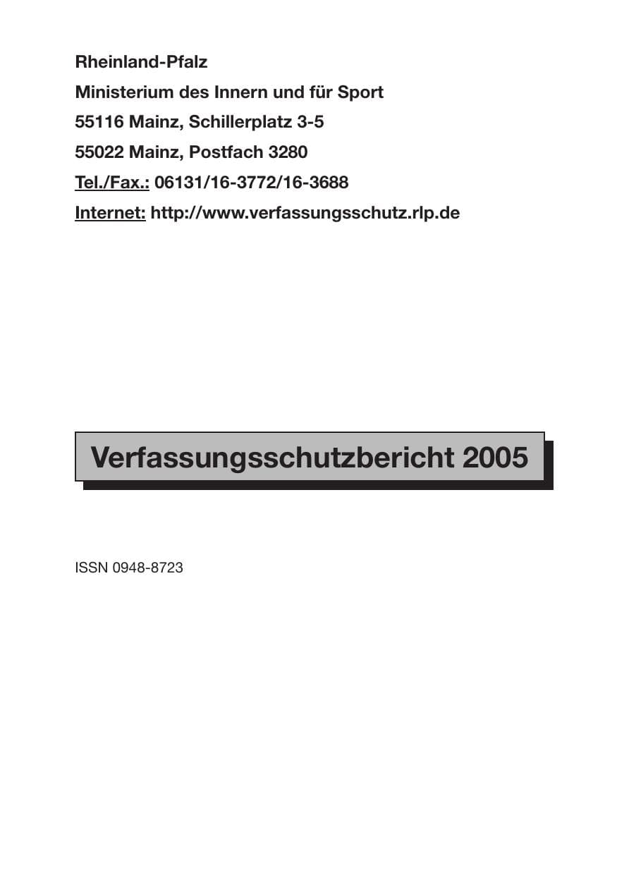 Seite 3 des Verfassungsschutzbericht 2005 Rheinland-Pfalz