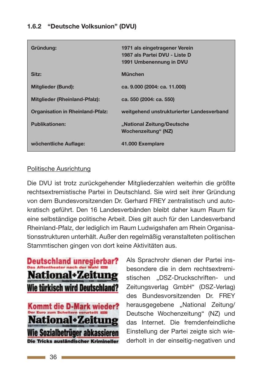 Seite 38 des Verfassungsschutzbericht 2005 Rheinland-Pfalz