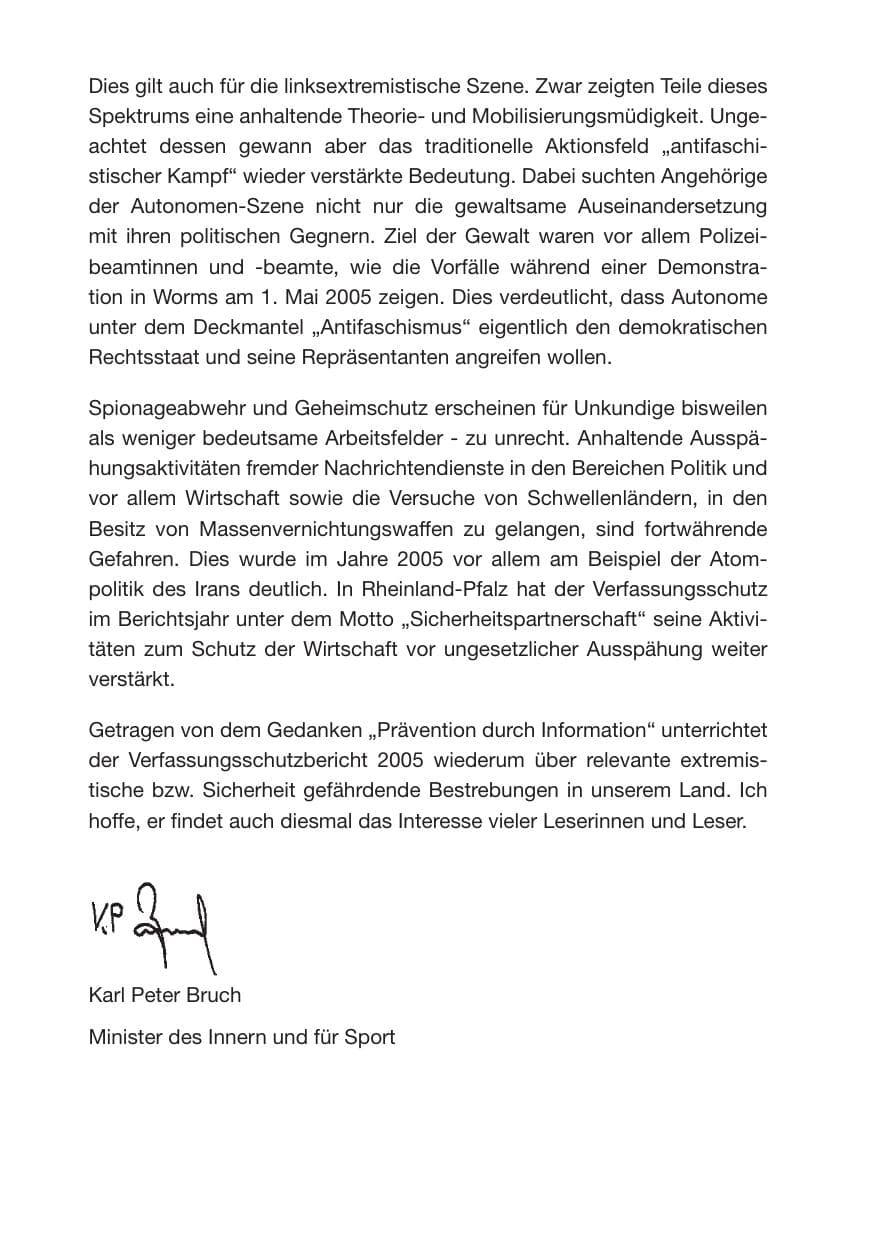 Seite 6 des Verfassungsschutzbericht 2005 Rheinland-Pfalz
