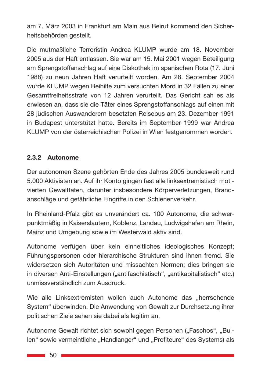 Seite 52 des Verfassungsschutzbericht 2005 Rheinland-Pfalz