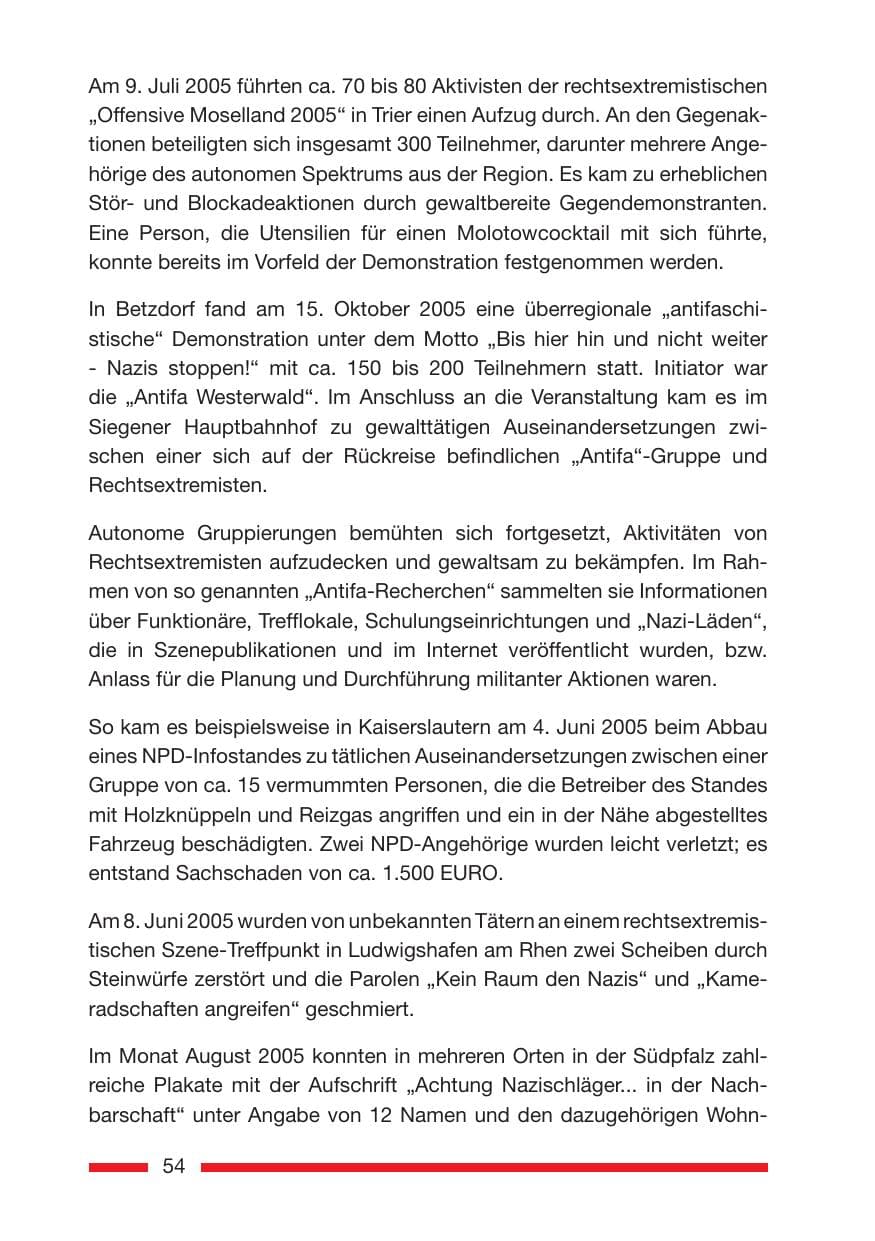 Seite 56 des Verfassungsschutzbericht 2005 Rheinland-Pfalz
