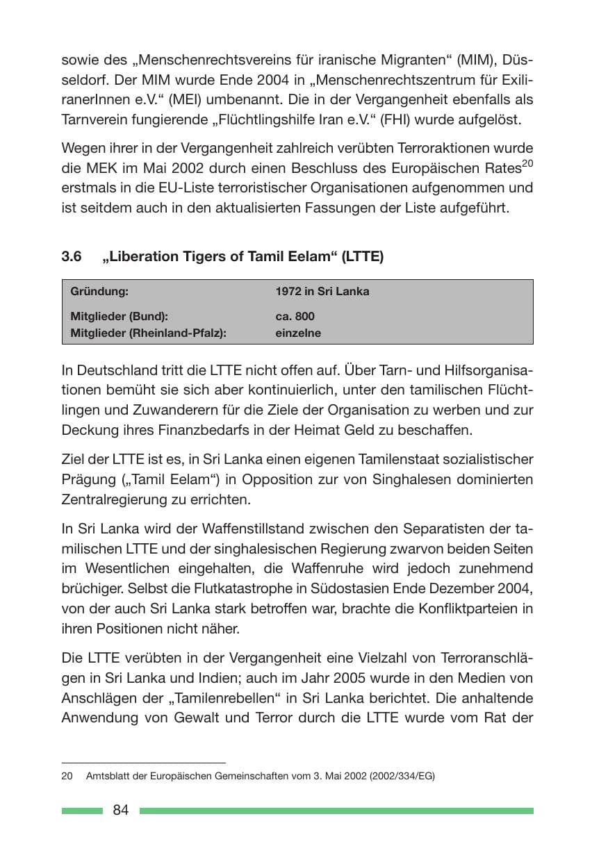 Seite 86 des Verfassungsschutzbericht 2005 Rheinland-Pfalz