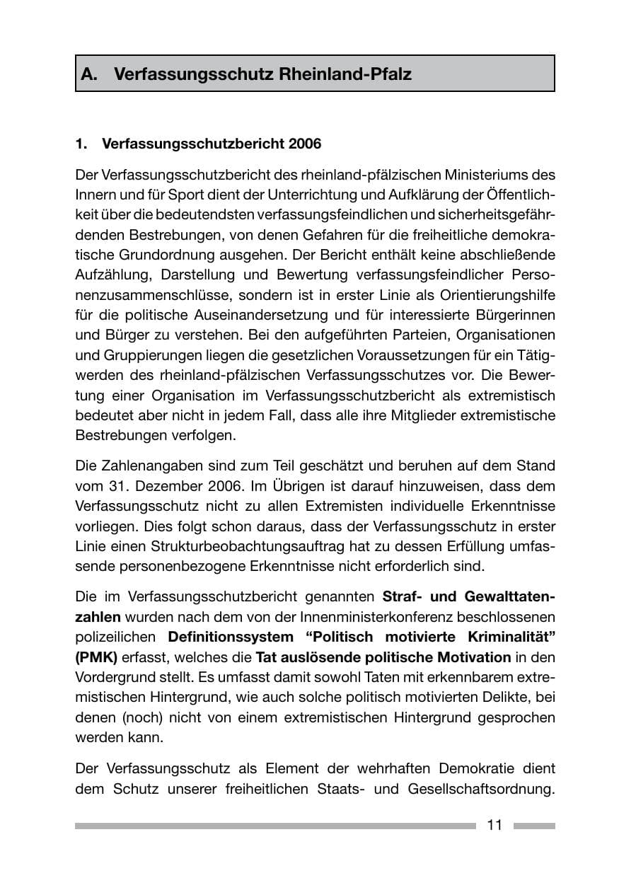 Seite 11 des Verfassungsschutzbericht 2006 Rheinland-Pfalz