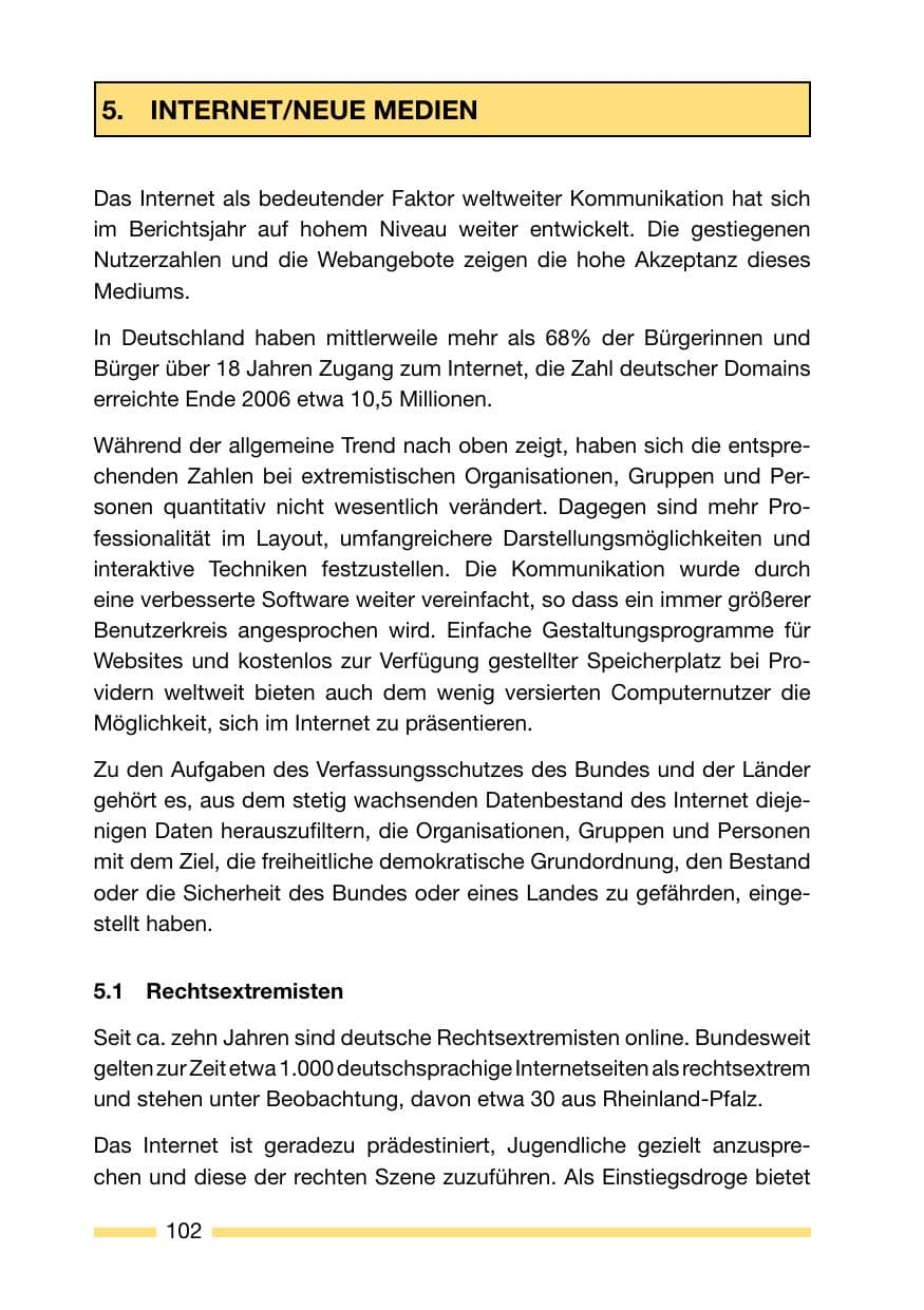 Seite 102 des Verfassungsschutzbericht 2006 Rheinland-Pfalz