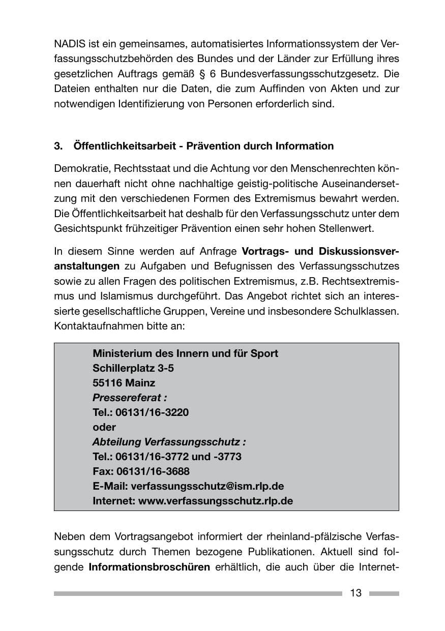 Seite 13 des Verfassungsschutzbericht 2006 Rheinland-Pfalz