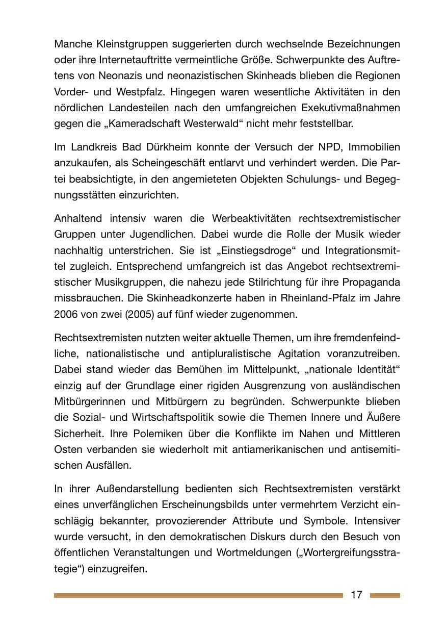 Seite 17 des Verfassungsschutzbericht 2006 Rheinland-Pfalz