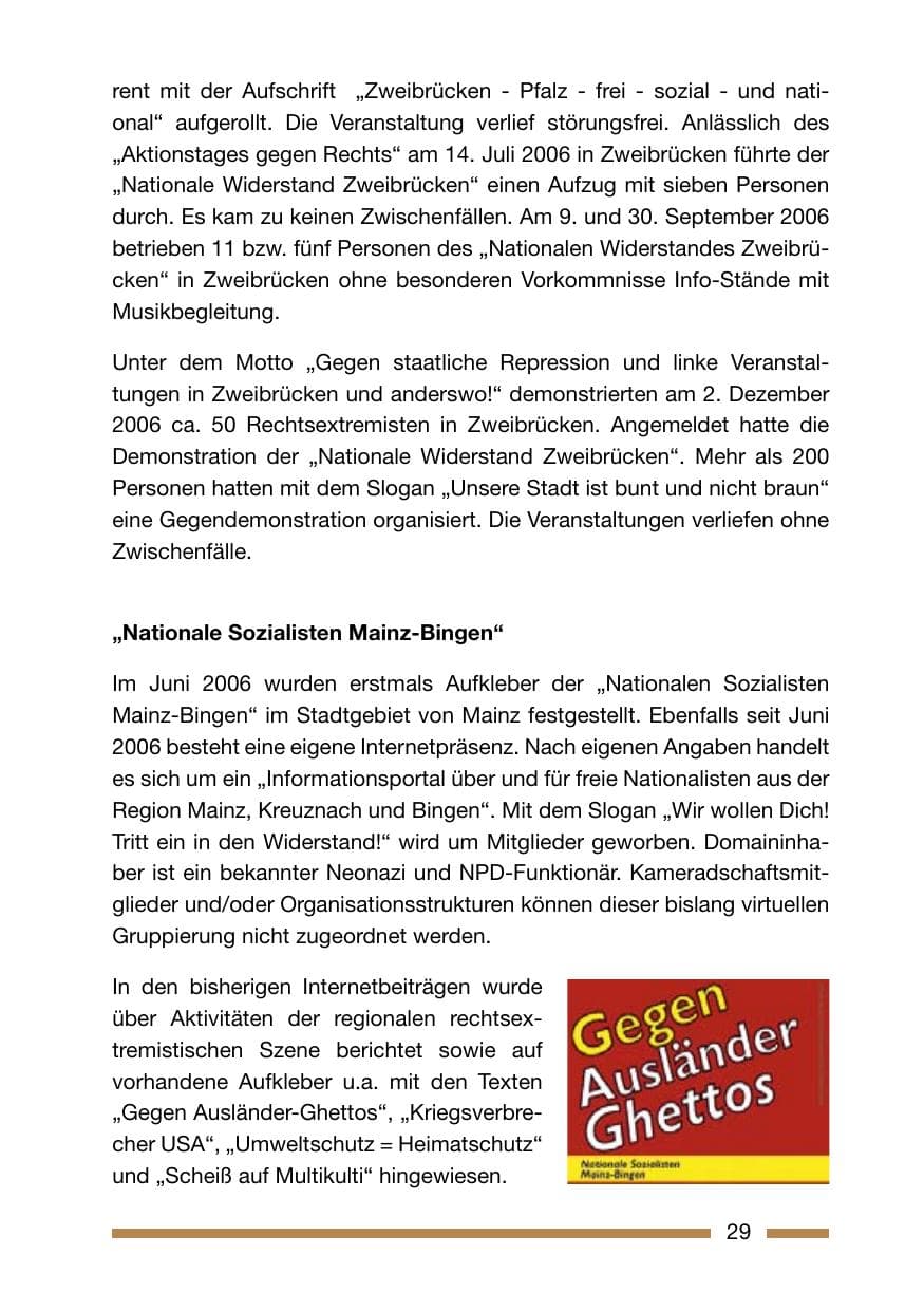 Seite 29 des Verfassungsschutzbericht 2006 Rheinland-Pfalz