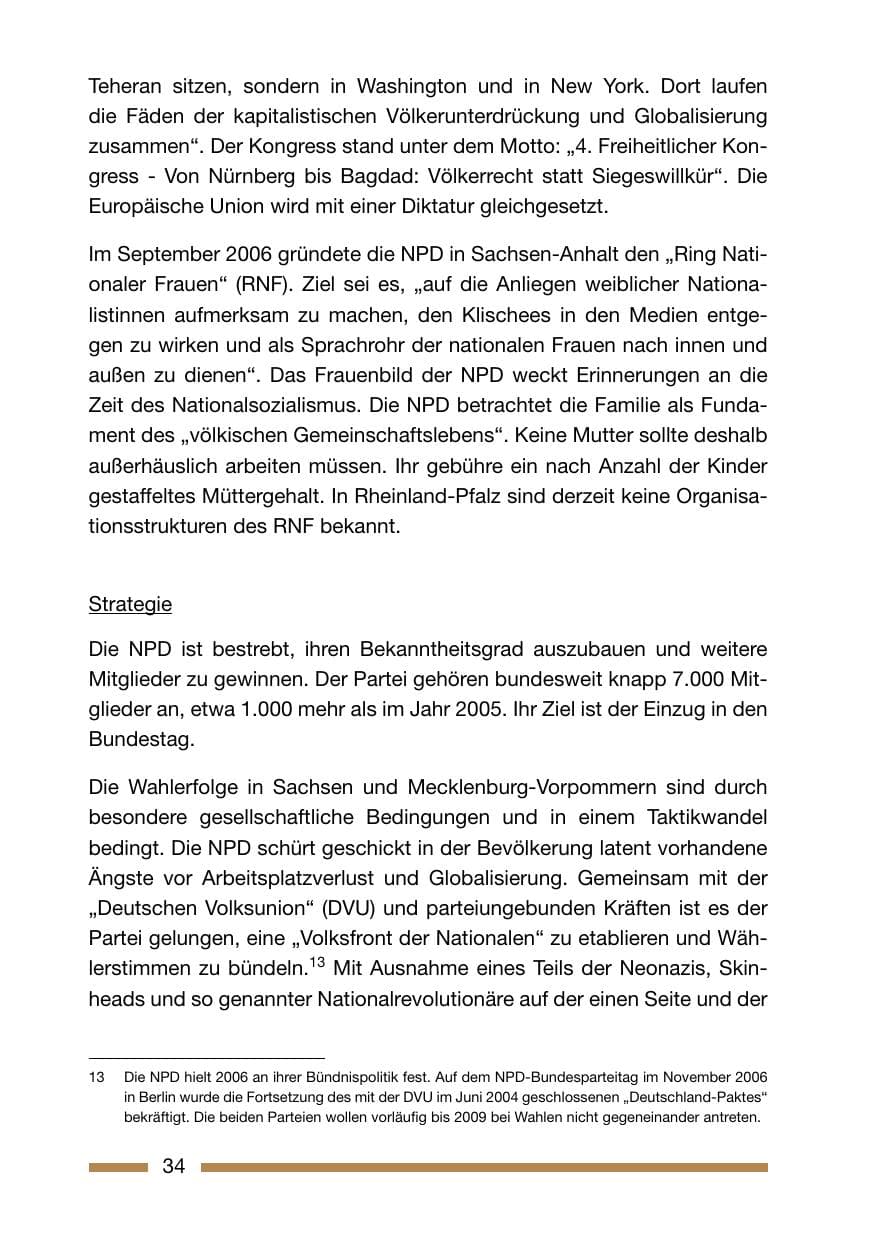 Seite 34 des Verfassungsschutzbericht 2006 Rheinland-Pfalz