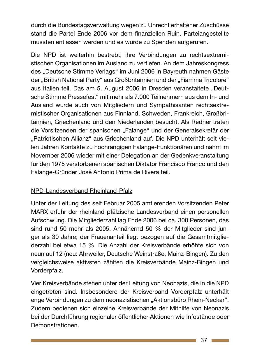Seite 37 des Verfassungsschutzbericht 2006 Rheinland-Pfalz