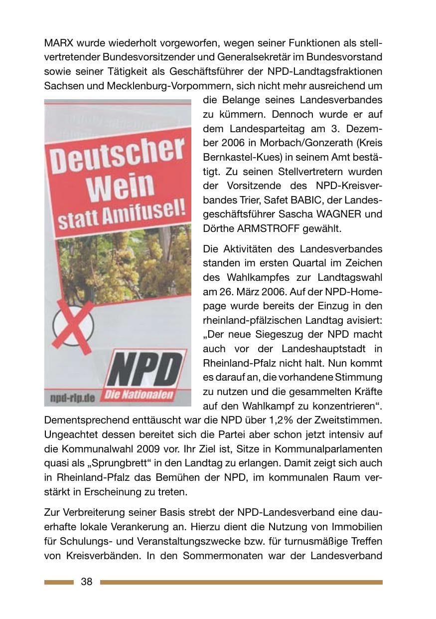 Seite 38 des Verfassungsschutzbericht 2006 Rheinland-Pfalz