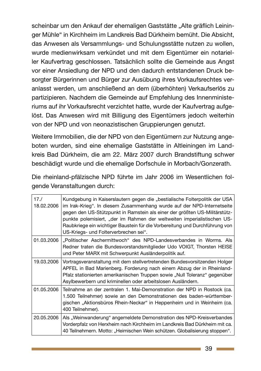 Seite 39 des Verfassungsschutzbericht 2006 Rheinland-Pfalz