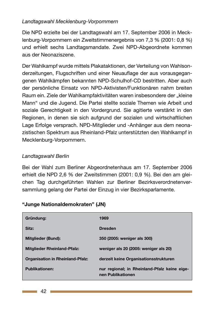 Seite 42 des Verfassungsschutzbericht 2006 Rheinland-Pfalz