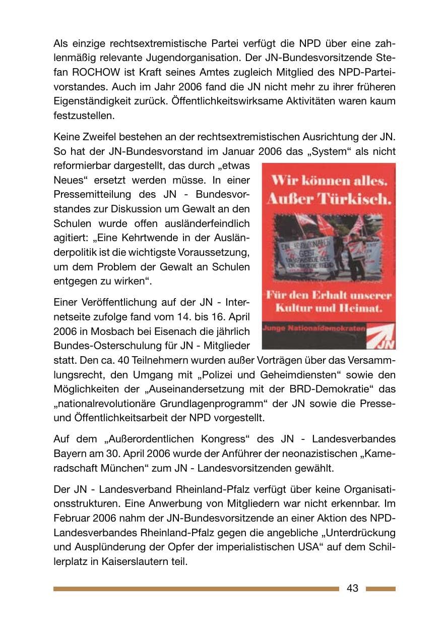 Seite 43 des Verfassungsschutzbericht 2006 Rheinland-Pfalz