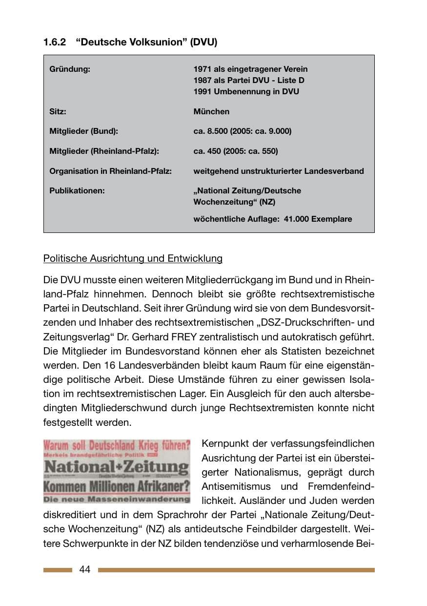 Seite 44 des Verfassungsschutzbericht 2006 Rheinland-Pfalz