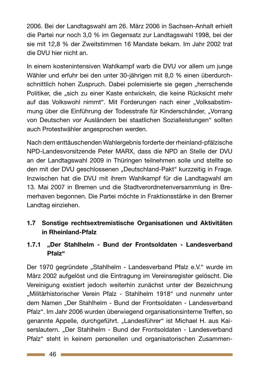 Seite 46 des Verfassungsschutzbericht 2006 Rheinland-Pfalz