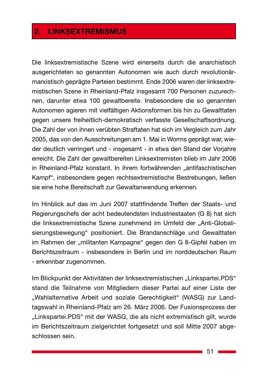 Seite 51 des Verfassungsschutzbericht 2006 Rheinland-Pfalz